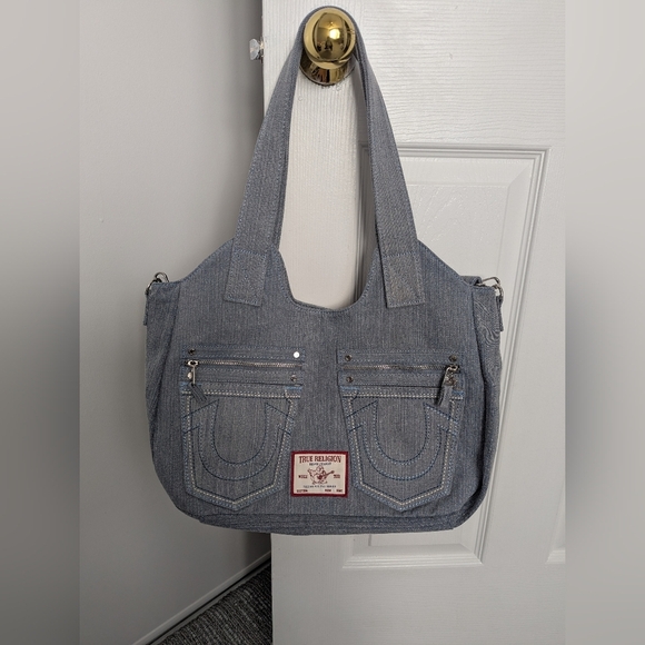 BNWT - True Religion Light Blue Denim Tote/Crossbody/Shoulder/Beach/School Bag - Picture 1 of 15